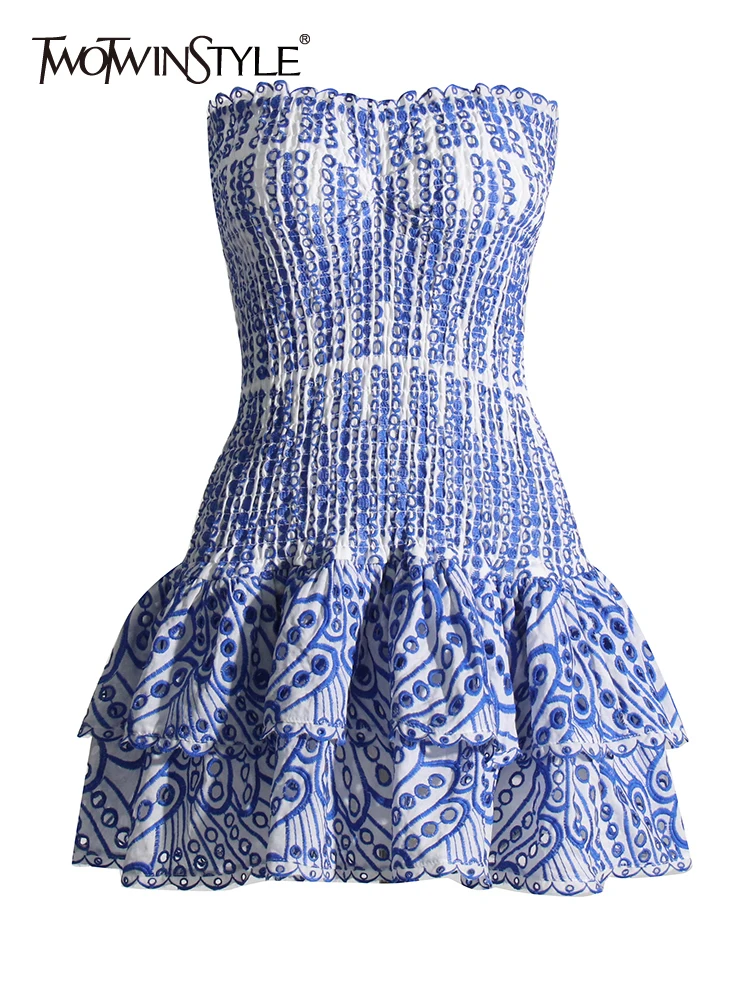 TWOTWINSTYLE, vestido Sexy con dobladillo en capas recortado para mujer, sin tirantes, sin mangas, con hombros descubiertos, Mini vestidos de cintura alta, ropa femenina