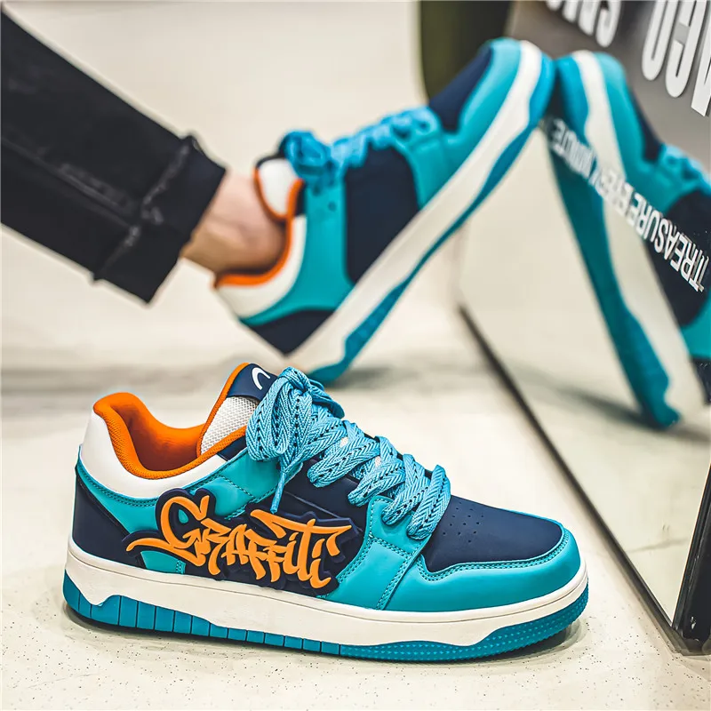Zapatos de Skateboard de diseñador azul a la moda, ropa de calle para hombre, zapatillas de deporte de Hip hop, zapatillas de Skateboard con plataforma de lujo para hombre, cesta para hombre
