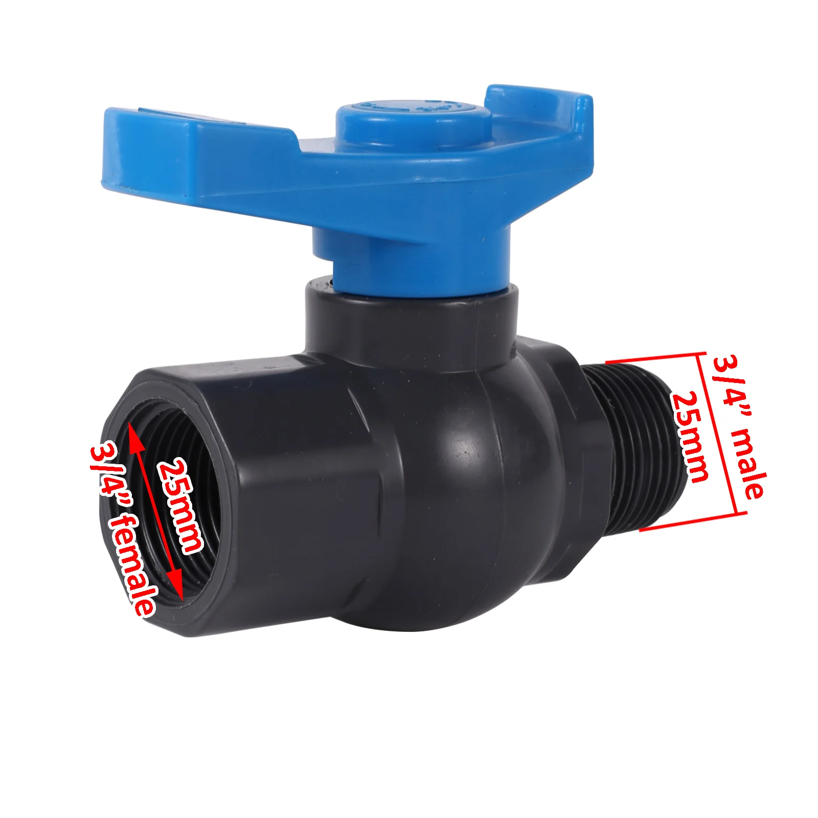Válvula de bola de PVC de 3/4 "/1 pulgada, grifo de agua, adaptador de grifo para tanque de peces, interruptor de agua de jardín, controlador de agua de riego de jardín, 1 ud.