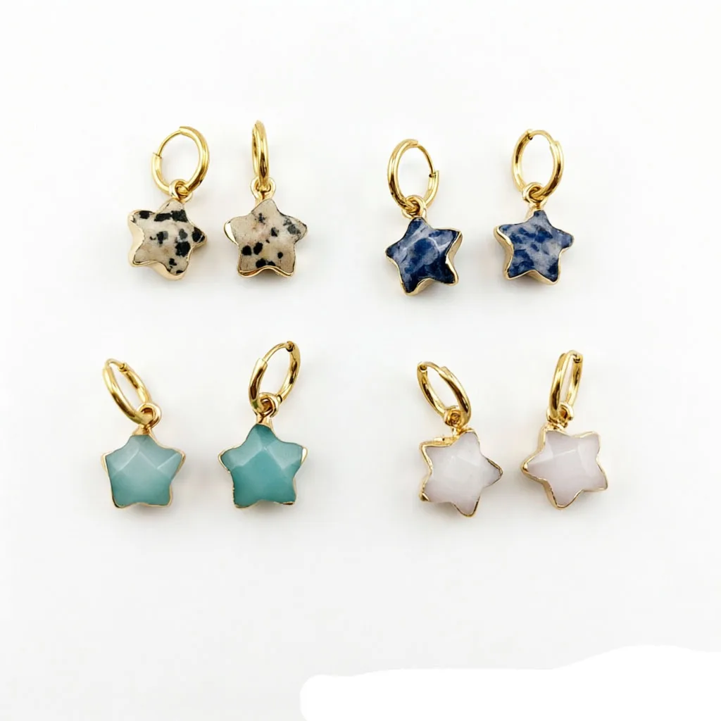 Pendientes Huggie de Acero Inoxidable Novedad 2026 para Mujer – Pequeños Pendientes de Aro con Estrella de Piedra Azul, Joyería de Moda Hipoalergénica