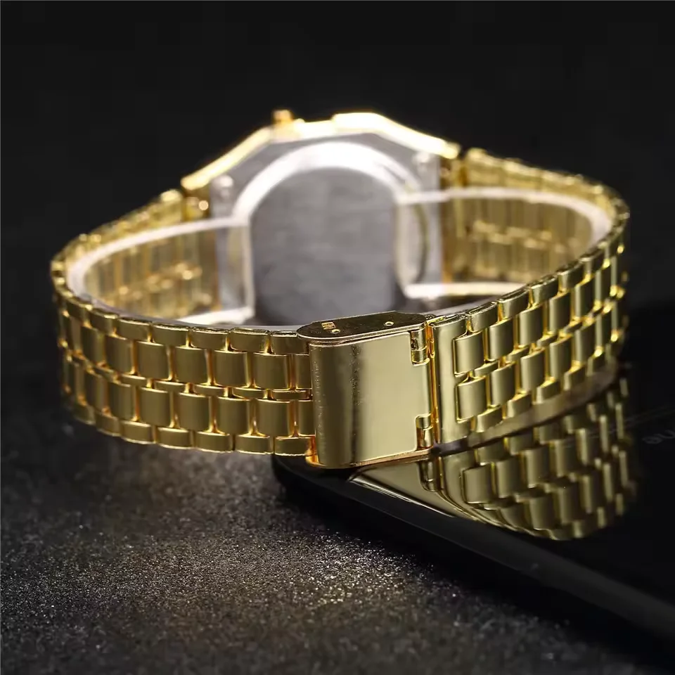 Relojes Digitales LED de Acero Inoxidable para Hombre, Color Dorado y Plateado, Reloj Electrónico de Lujo, Moda y Negocios