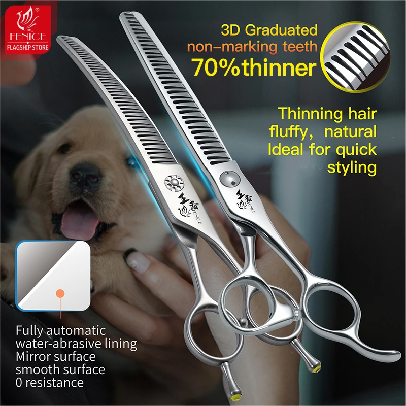 Fenice 7/7,5 pulgadas VG10 acero 3D gradiente sin rastro cuidado de perros tijeras curvadas naturales tornillos de rodamiento tijeras para mascotas 70%