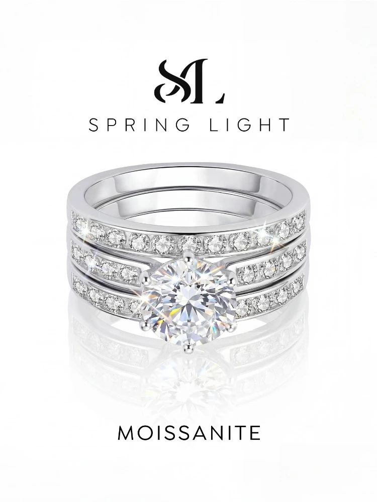 Conjunto de anillos de diamantes Moissanite auténticos brillantes de 2CT para mujer, regalo de plata de ley 925 auténtica, gran oferta, joyería fina para boda