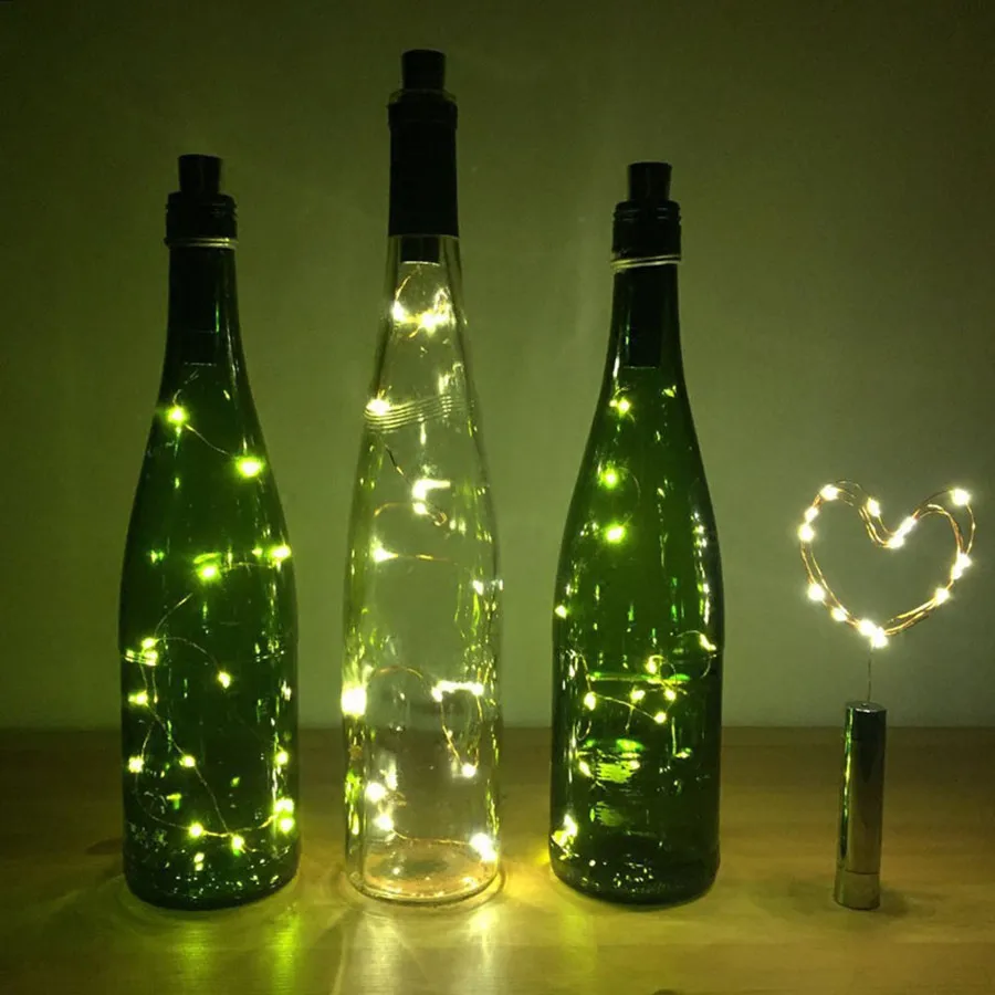 10 Uds. 20LED botella de vino plateada luz de corcho AA con pilas guirnalda de luces de hadas botella de corcho luz para decoración de fiesta de Navidad DIY