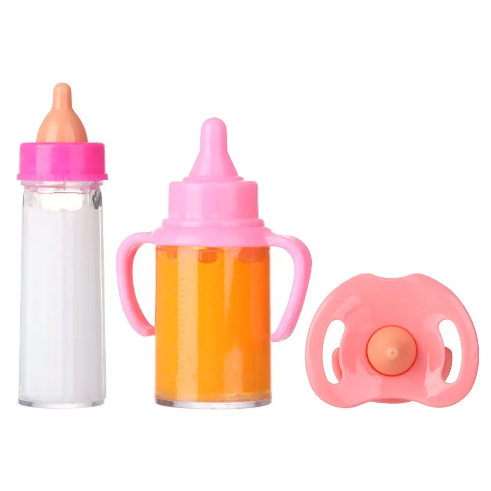 Muñeca de 18 pulgadas, botellas mágicas de jugo de leche con chupete, Baberos aptos para muñecas recién nacidas, botella de plástico para pezones, juguetes para casa de muñecas Reborn