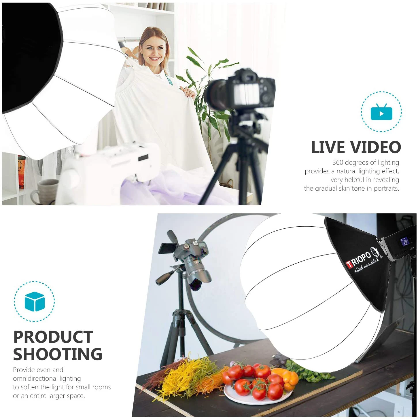 TRIOPO Lantern Softbox Light Modifier-linterna Softbox, modificador de luz de 55/65/85cm, liberación rápida para Sokani X100 COLBOR Godox Aputure Bowens, montaje de luz LED para vídeo