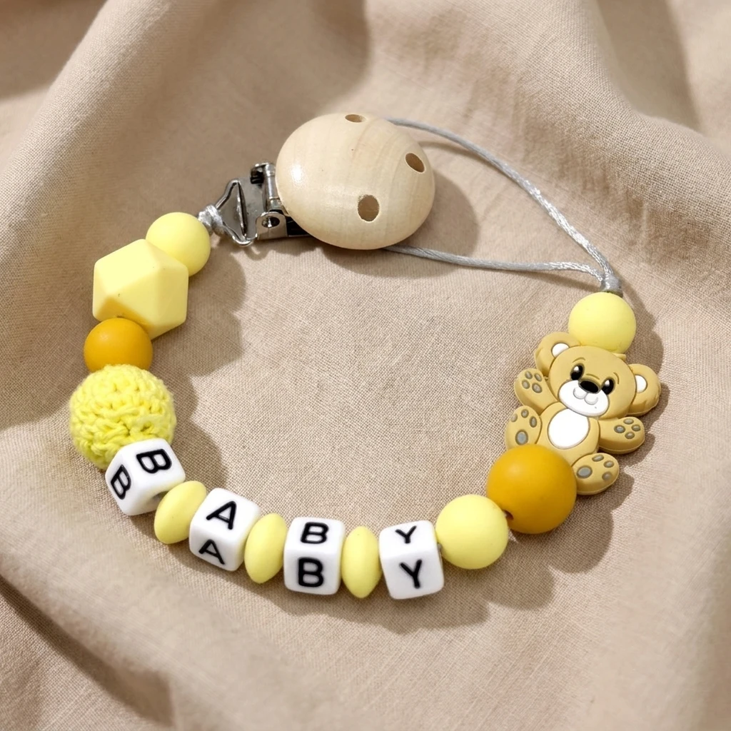 Clip para Chupete Personalizado con Nombre 2026, Cadena de Silicona con Osito, Mordedor Libre de BPA, Soporte para Chupete, Regalo para Baby Shower