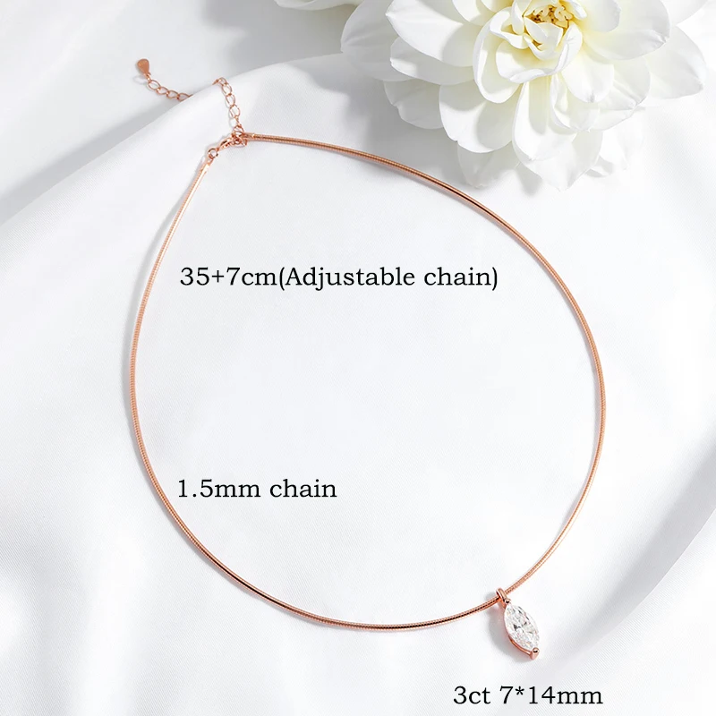 Smyoue 3CT 7*14MM collar de moissanita de corte marquesa para mujer colgante solitario cadena brillante diamante de laboratorio joyería pura 925