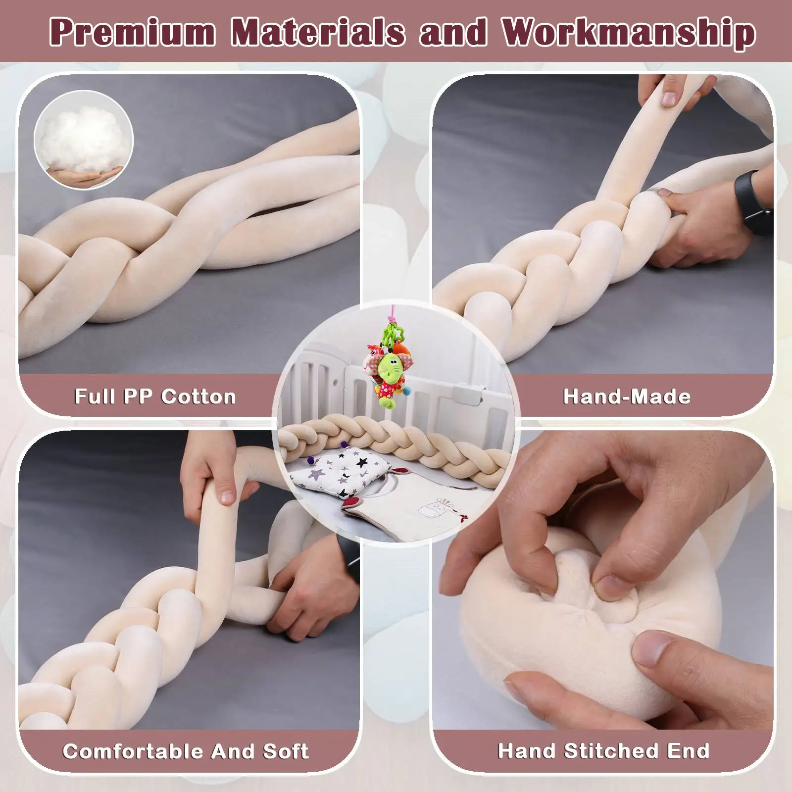    Parachoques para cama de bebé trenzado con nudo, Protector de cuna infantil, almohada de felpa, cojín, decoración anticolisión para habitación, 1M/2M/3M/4M