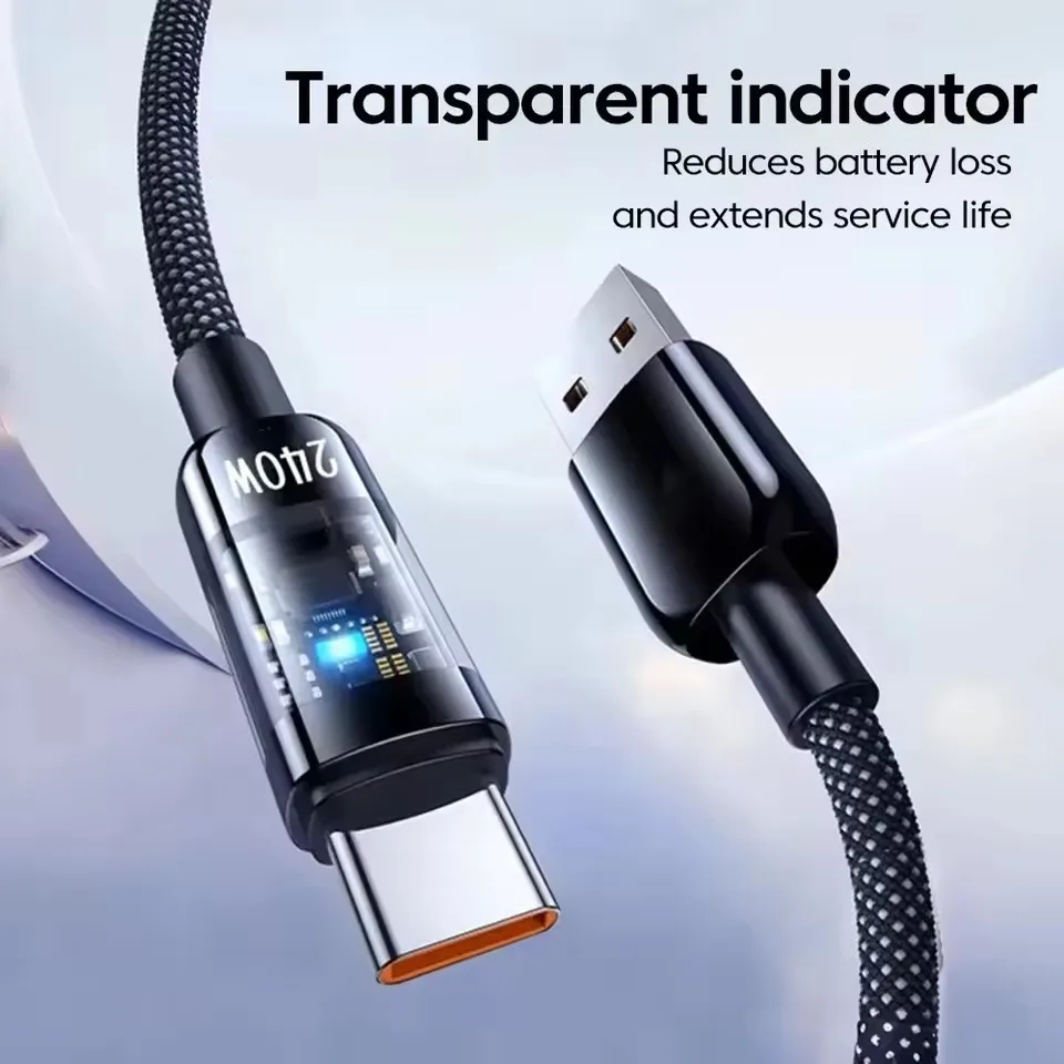 Cable de carga súper rápida QC 3,0 USB a tipo C de 240W para Samsung, Xiaomi, Huawei, pantalla Digital LED, Cable de datos para cargador de teléfono