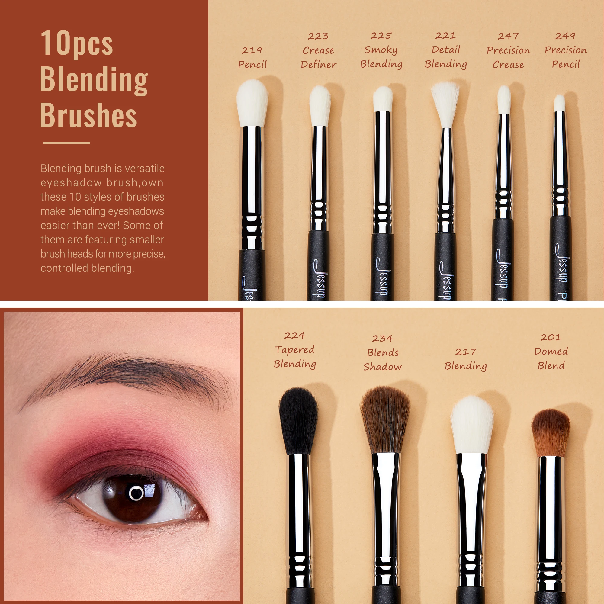Jessup-Juego de brochas de maquillaje profesional para ojos, pincel de mezcla de ojos sintético, sombra de ojos, sombra de cejas, sombra de arrugas, T341