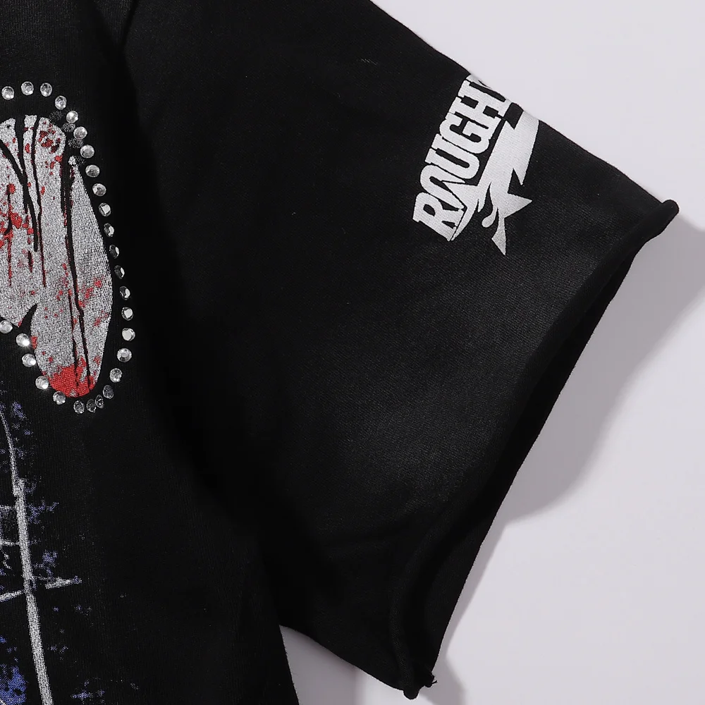 Nuevas Camisetas de Manga Corta de Algodón 100% con Diseño de Diamantes Brillantes y Estilo Americano RoughPlay para Hombre y Mujer, Cuello Redondo, Holgadas, de Verano, Tallas Grandes