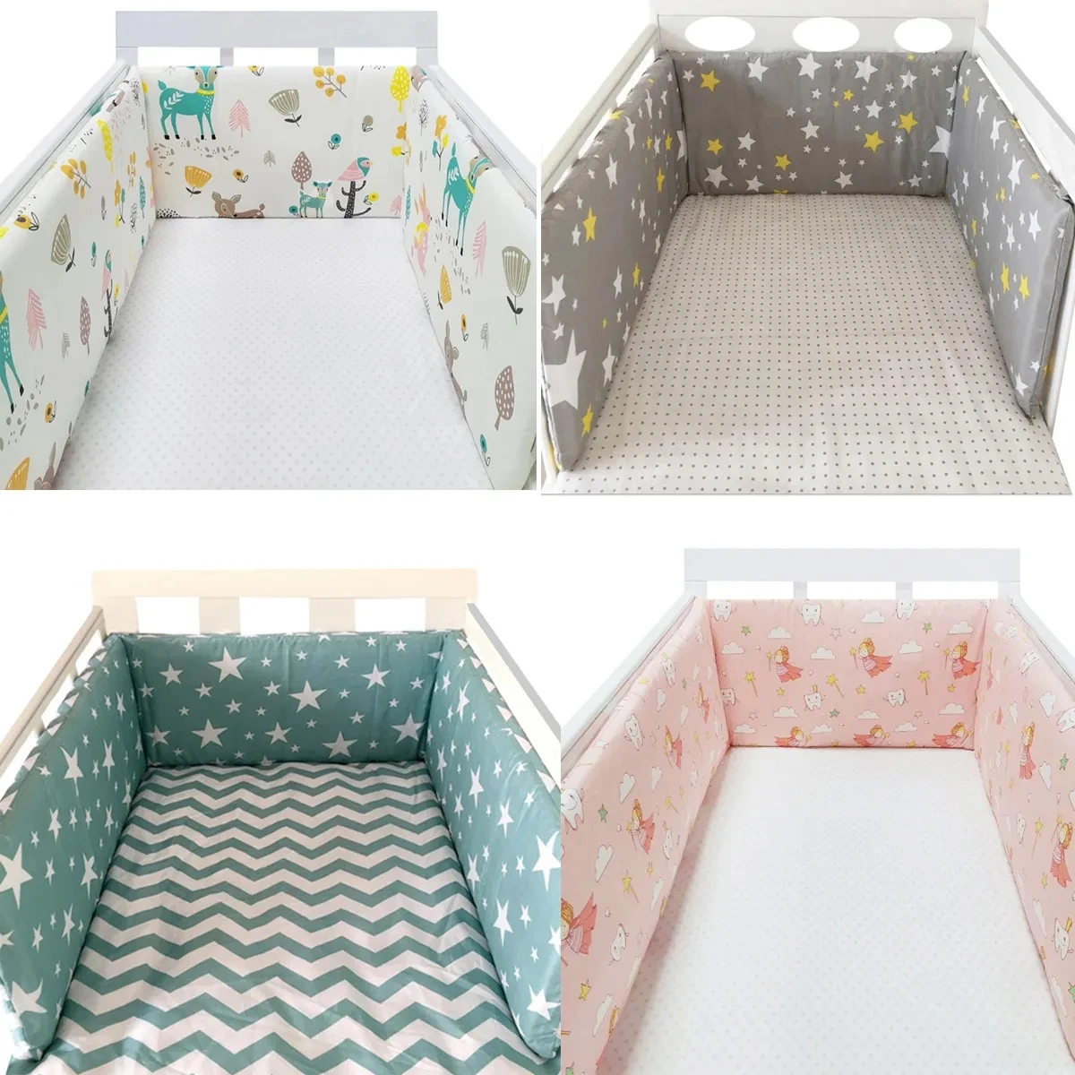 Parachoques gruesos para cama de bebé con estrellas nórdicas, diseño de cremallera, cojín para cuna alrededor de una pieza, almohadas protectoras para cuna de 200x30 CM