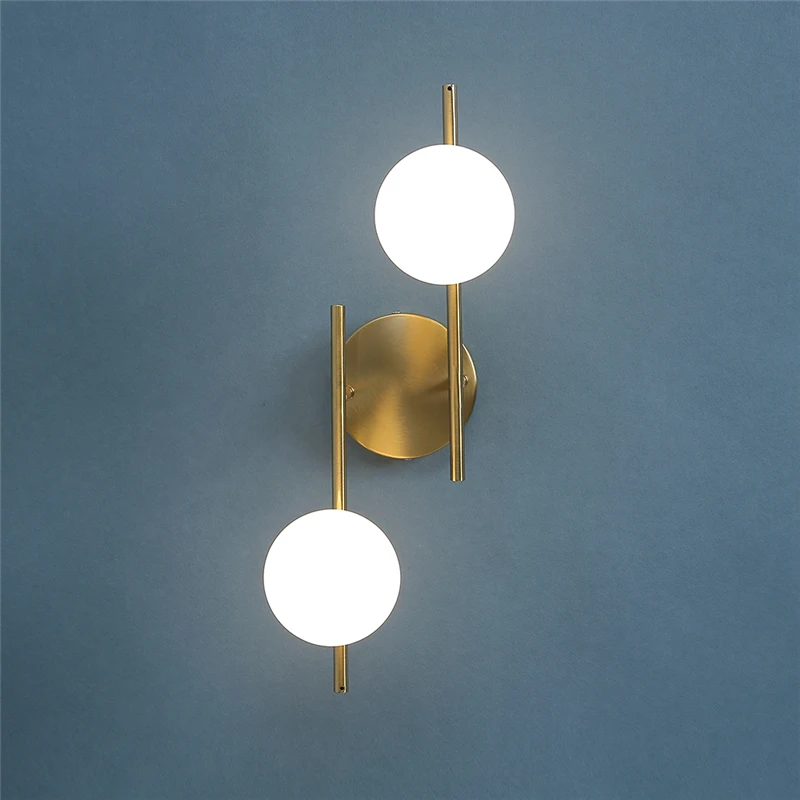 Lámparas de pared Led modernas, luces de pared doradas para interiores con bola redonda de cristal lechoso, luces de pared para cabecera, bombillas dobles G9 con bombilla