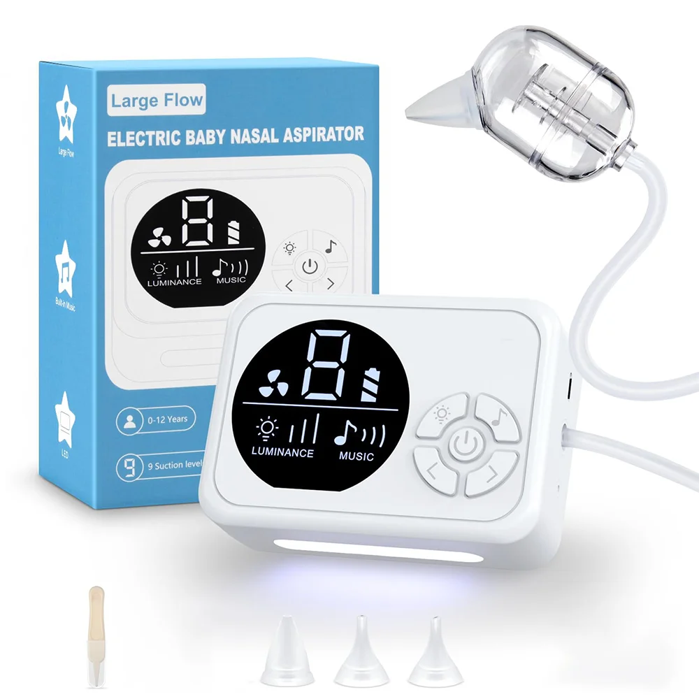 Aspirador Nasal para bebé, limpiador de nariz eléctrico con música integrada y luz nocturna, succionador de nariz recargable para bebés