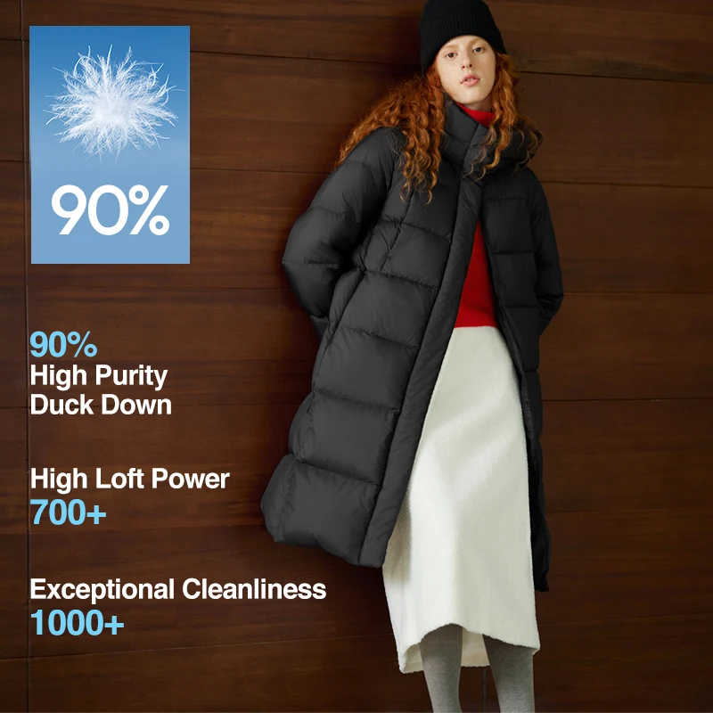 Chaqueta de Plumón Semir para Mujer, Larga, 90% Plumón de Pato, Impermeable, Resistente a Manchas y Aceite, Nueva Colección 2026, con Capucha, Ropa de Invierno para Mujer