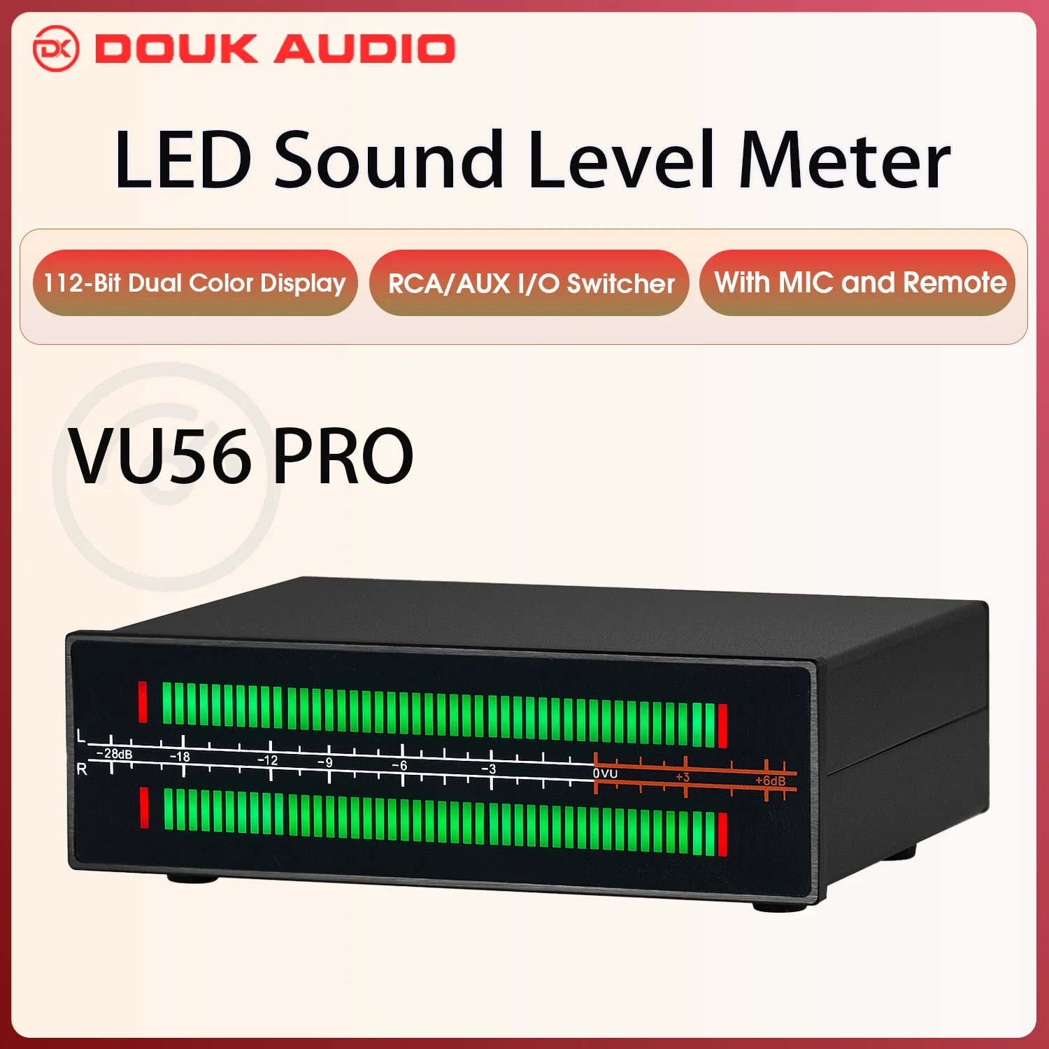 Douk Audio-medidor de nivel de sonido LED de doble canal, micrófono + línea, visualización de espectro de música, divisor de Audio estéreo, adaptador RCA de 3,5mm