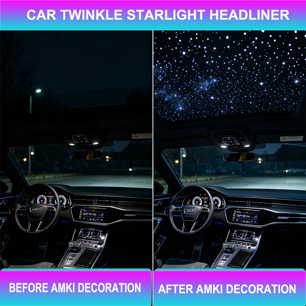 Luz LED de Ambiente para Interior de Coche, 16W RGBW, Efecto de Cielo Estrellado, Control de Música, Fibra Óptica