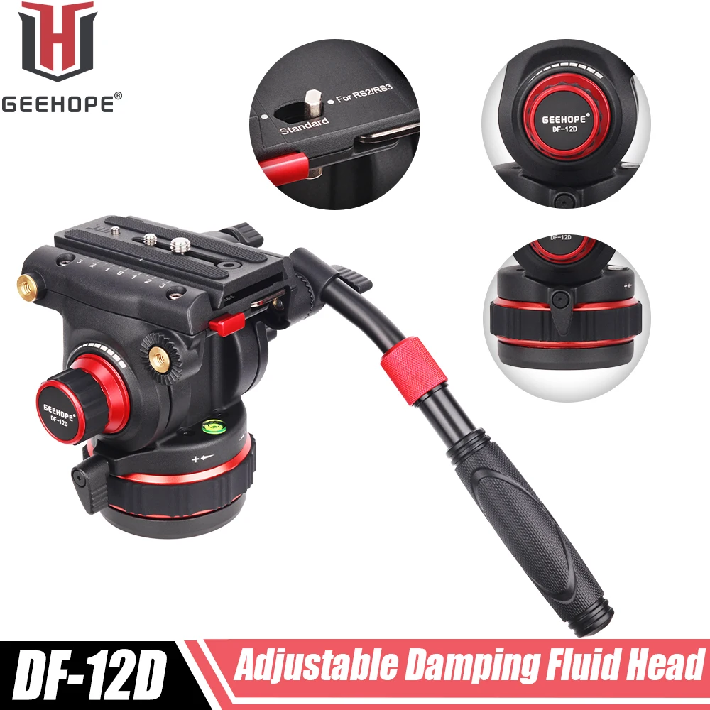 GEEHOPE-trípode para cámara de vídeo DF-12D, cabeza fluida con Base plana y mango ajustable, para trípode, monopié y DSLR, carga máxima de 12kg