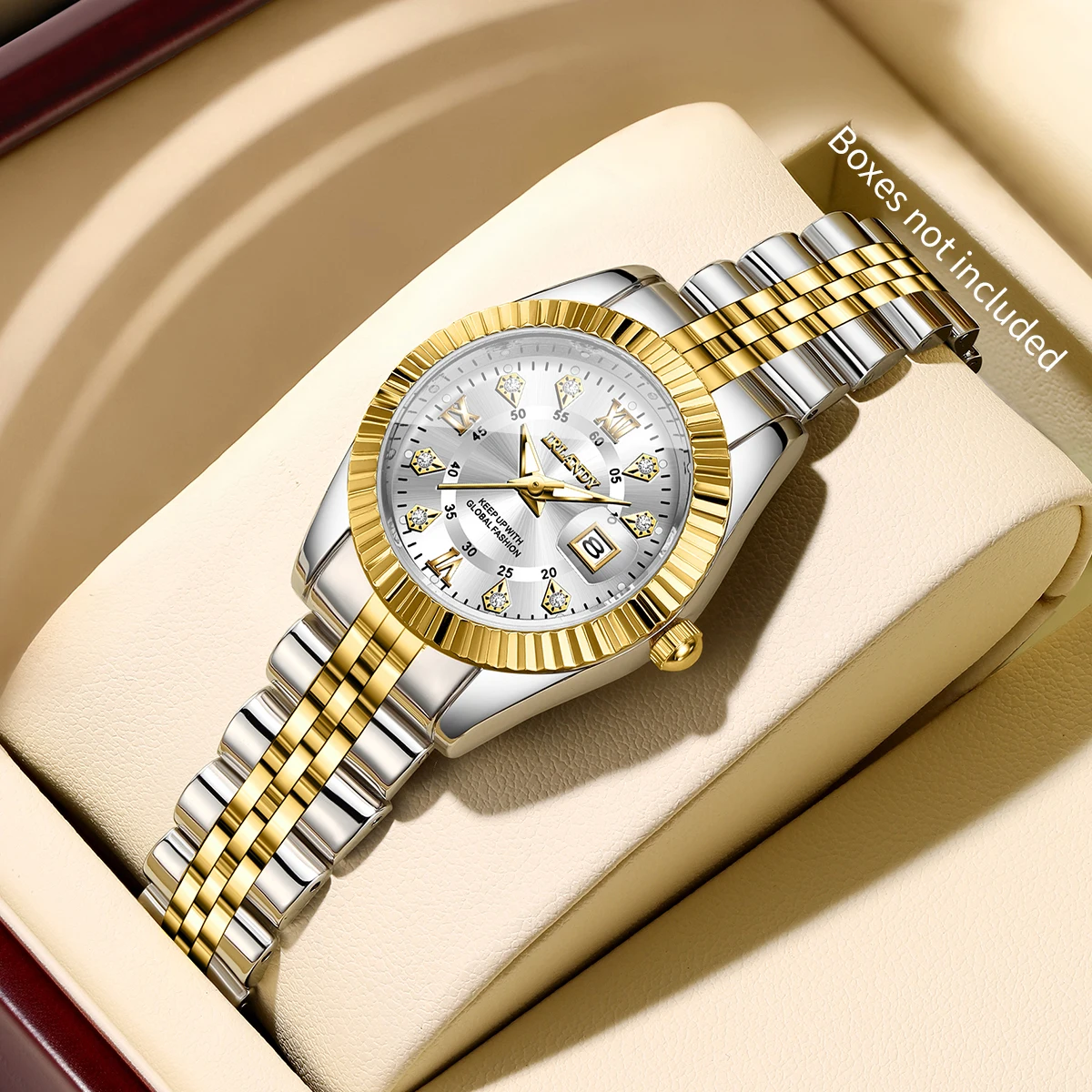 Reloj de cuarzo con esfera Roma para mujer, relojes de pulsera con calendario de acero inoxidable y diamantes de imitación para mujer, reloj femenino (sin caja)
