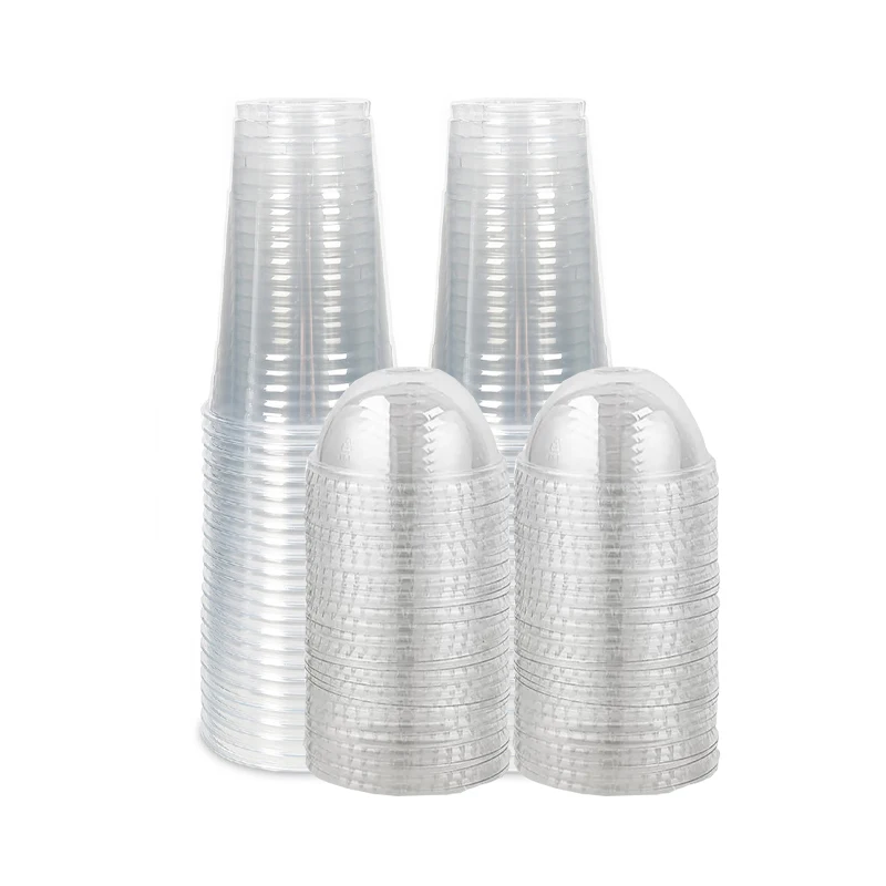 Vasos de plástico con tapas de cúpula para bebidas frías heladas, café, té, batidos, Sodas, Agua, fiesta, vajilla desechable, 100 unids/set, 500ML