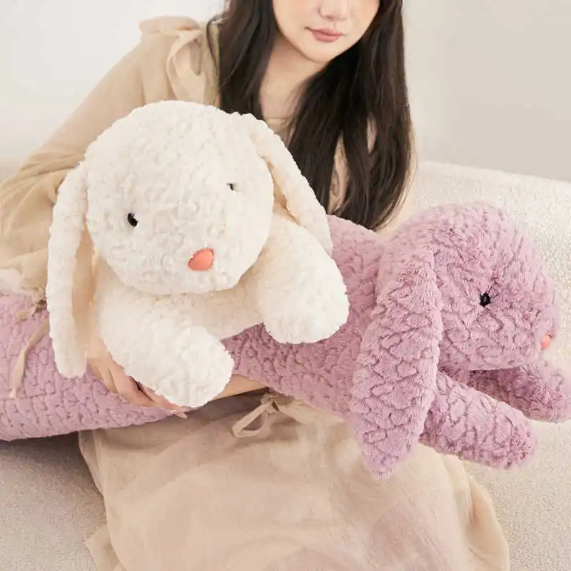 Almohada larga de conejo de peluche para el cuerpo, cojín grande y bonito de conejo relleno para dormir, almohada decorativa para el cuerpo, cojín para respaldo de silla, decoración