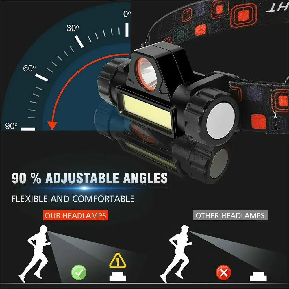 Paquete de 1/2 linterna frontal LED COB recargable, potente linterna frontal magnética superbrillante resistente al agua para pesca al aire libre