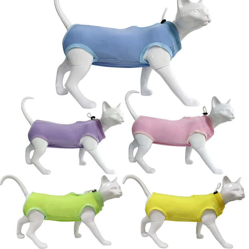 Traje de recuperación para gatos y cachorros, anti-lamido, suave, para después de cirugía y esterilización, tipo mono o chaleco.