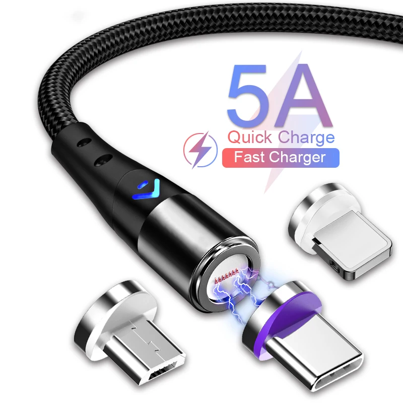 Cable USB C magnético 5A, carga súper rápida, Micro USB tipo C para iPhone 13, Samsung, Xiaomi, Huawei P30, Cable de datos de carga Android