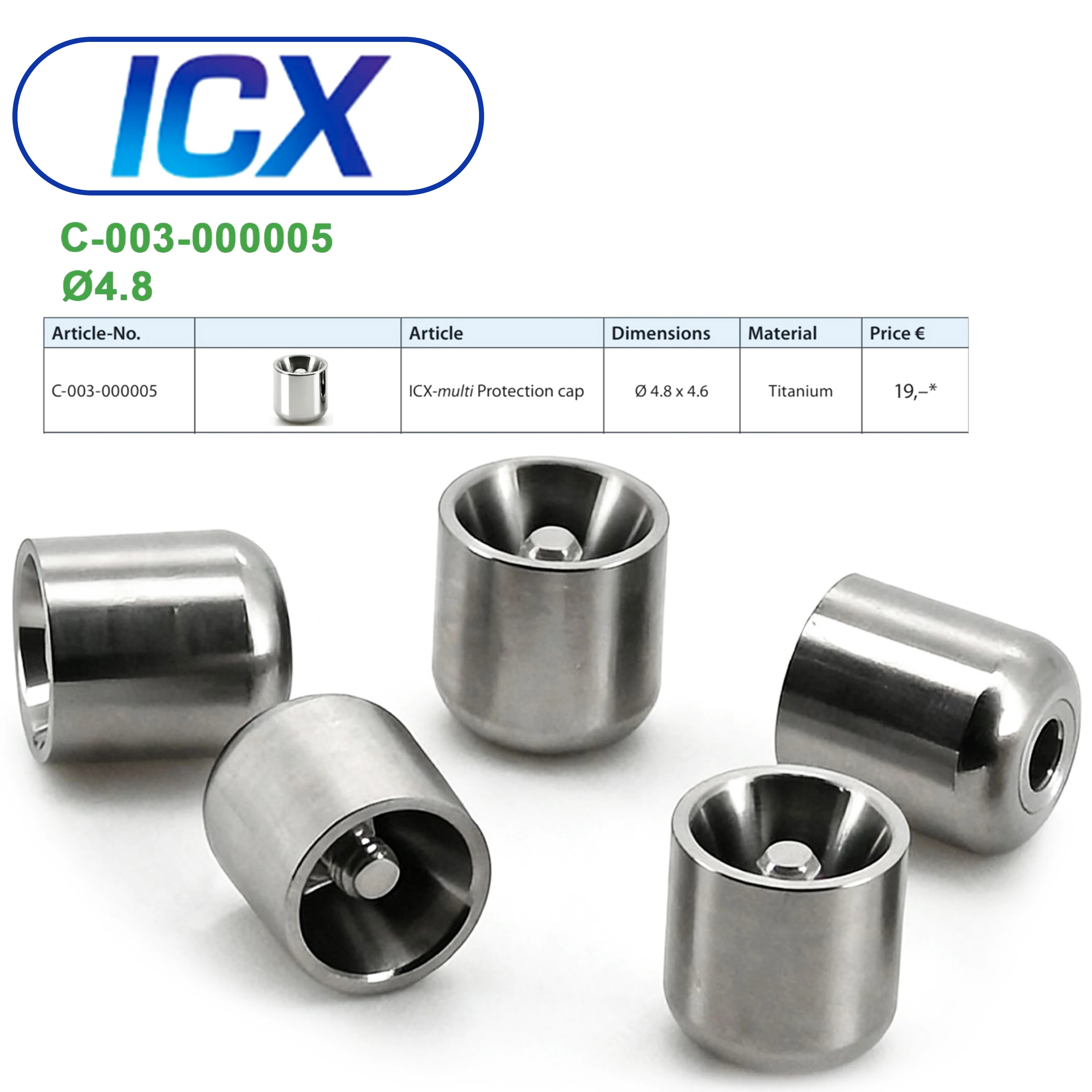 Para Sistema de Implantes ICX: Pilar de cicatrización dental, Tapa de cicatrización, Tornillo de cubierta, Analógico de laboratorio, Analógico digital, Pilar recto multiunidad