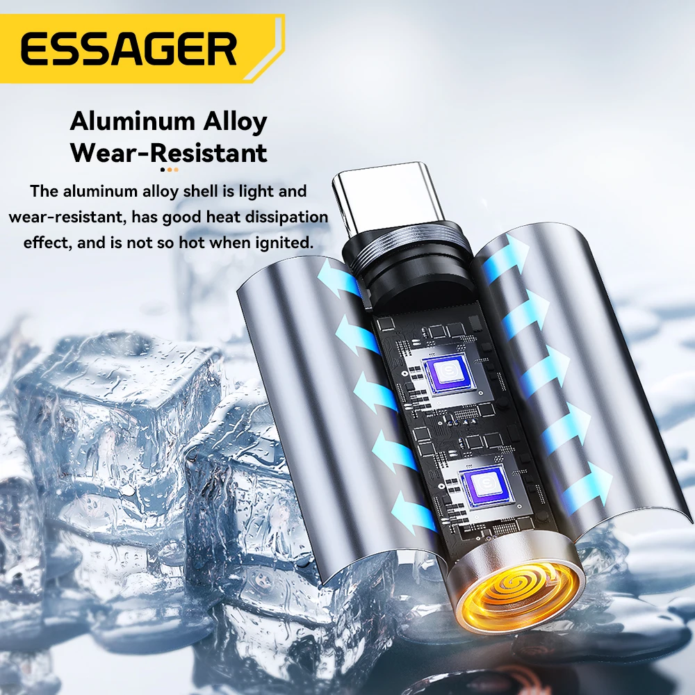 Essager-Mini encendedor tipo C, alambre de tungsteno, sin llama, seguro, ahorro de energía, se puede llevar en el avión, USB-C Compatible con OTG