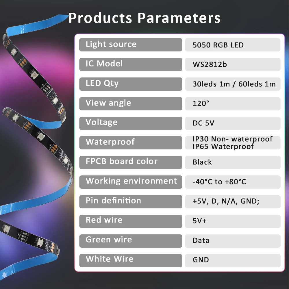Tira de luces LED WS2812B RGBIC 5V DC 5050 300LED SMD cinta LED Digital lámpara de cinta PCB negro impermeable direccionable RGB IC raya