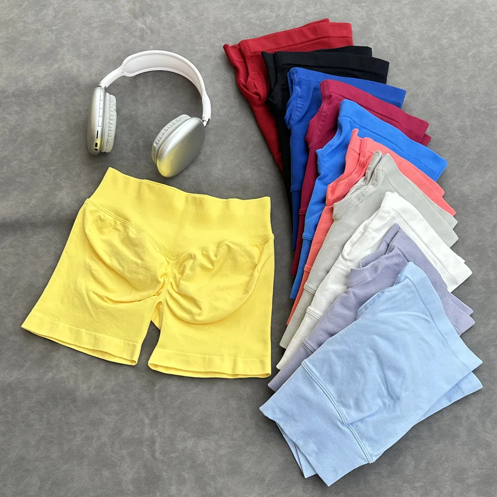 Pantalones cortos deportivos sin costuras de cintura alta para mujer: compresión para control de barriga, levantamiento de glúteos, transpirables de alta elasticidad, para YOGA