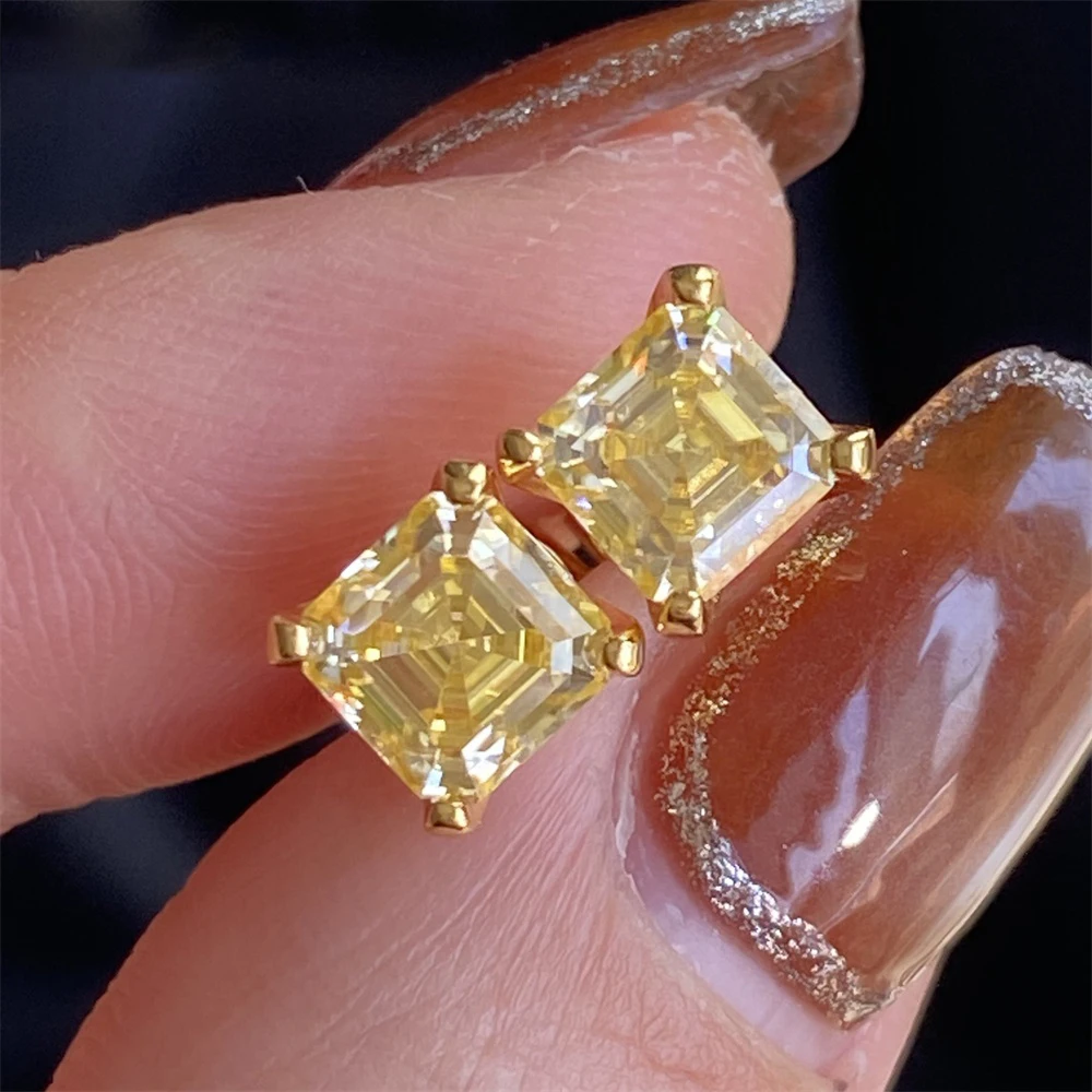 Pendientes de tuerca Bocarman con corte Asscher de moissanita, plata S925, 4 puntas, joyería fina, regalo para ella con caja
