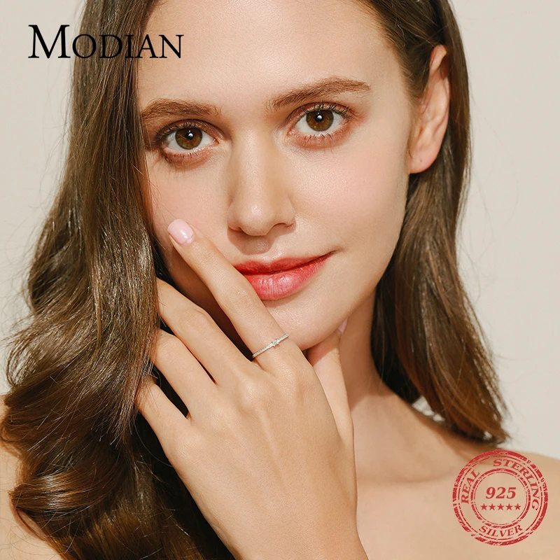 Modian 2021 Plata de Ley 925 auténtica Simple cuadrado claro CZ encanto Color dorado anillos de dedo para mujeres joyería de compromiso de boda
