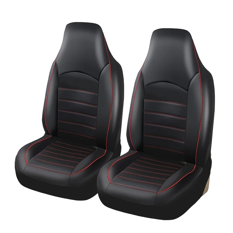 2 fundas universales delanteras para asientos de coche de cuero PU, juego de fundas para asientos tipo cubo con respaldo alto para la mayoría de coches, camiones, SUV y furgones
