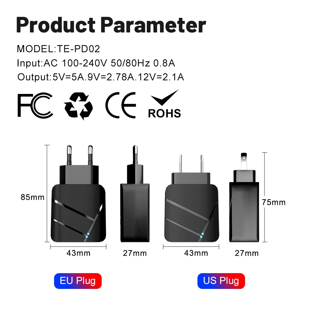 Total 40W PD USB C cargador carga rápida QC 3,0 adaptador de cargador de pared para iPhone 14 13 Samsung Xiaomi cargador USB carga rápida