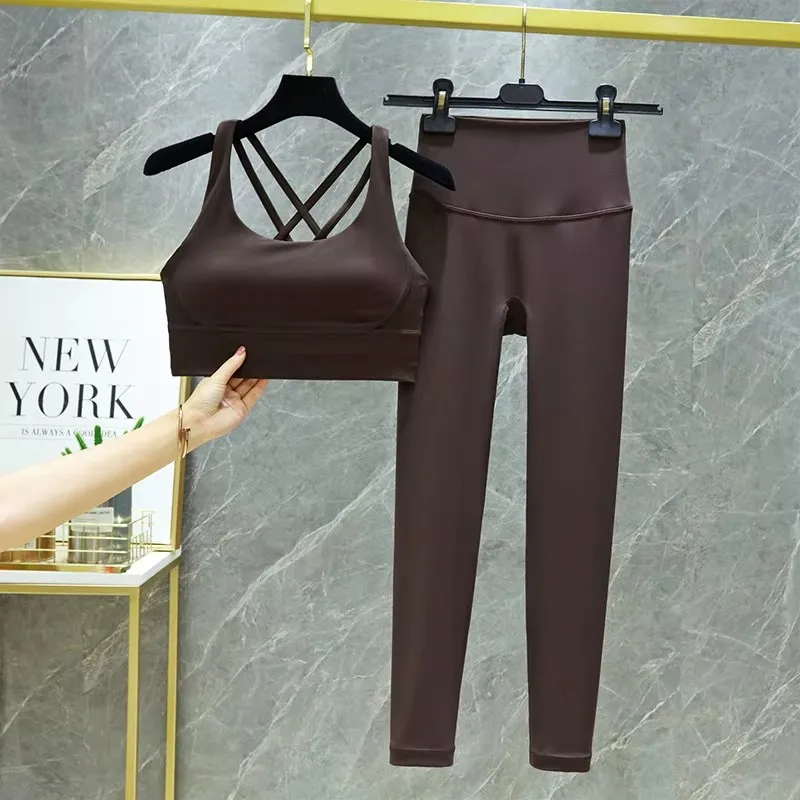 TRY TO BN Conjunto de Yoga de 2 Piezas: Sujetador Deportivo y Leggings de Cintura Alta para Mujer, Chándal de Fitness con Control Abdominal, Ropa de Gimnasio a Prueba de Sentadillas