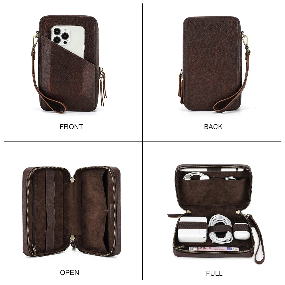 Bolsa de almacenamiento de Cable de datos USB portátil de cuero genuino, estuche para auriculares, accesorios electrónicos, Gadgets, caja organizadora Digital