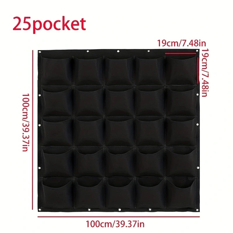 Bolsa para plantar multibolsillo, fieltro, frutas y verduras, flores, bolsas para cultivo de plantas, colgante Vertical para el hogar, jardín, maceta para sembrar plantas negras