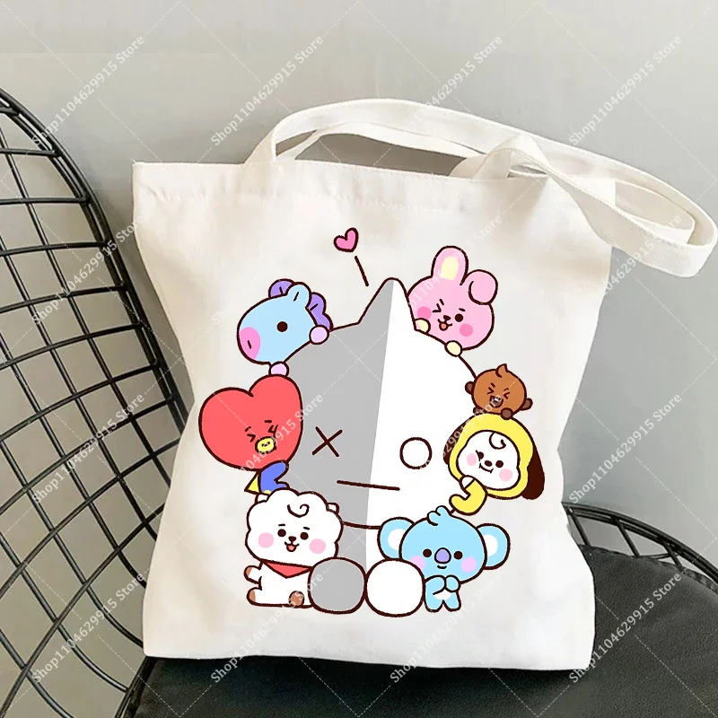 Bolsa de Lona BT21 COOKY TATA, Mochila Kawaii de Dibujos Animados para Uso Diario, Bolsa de Compras Ligera, Bolsos de Hombro Casuales Populares para Hombre y Mujer, Regalo