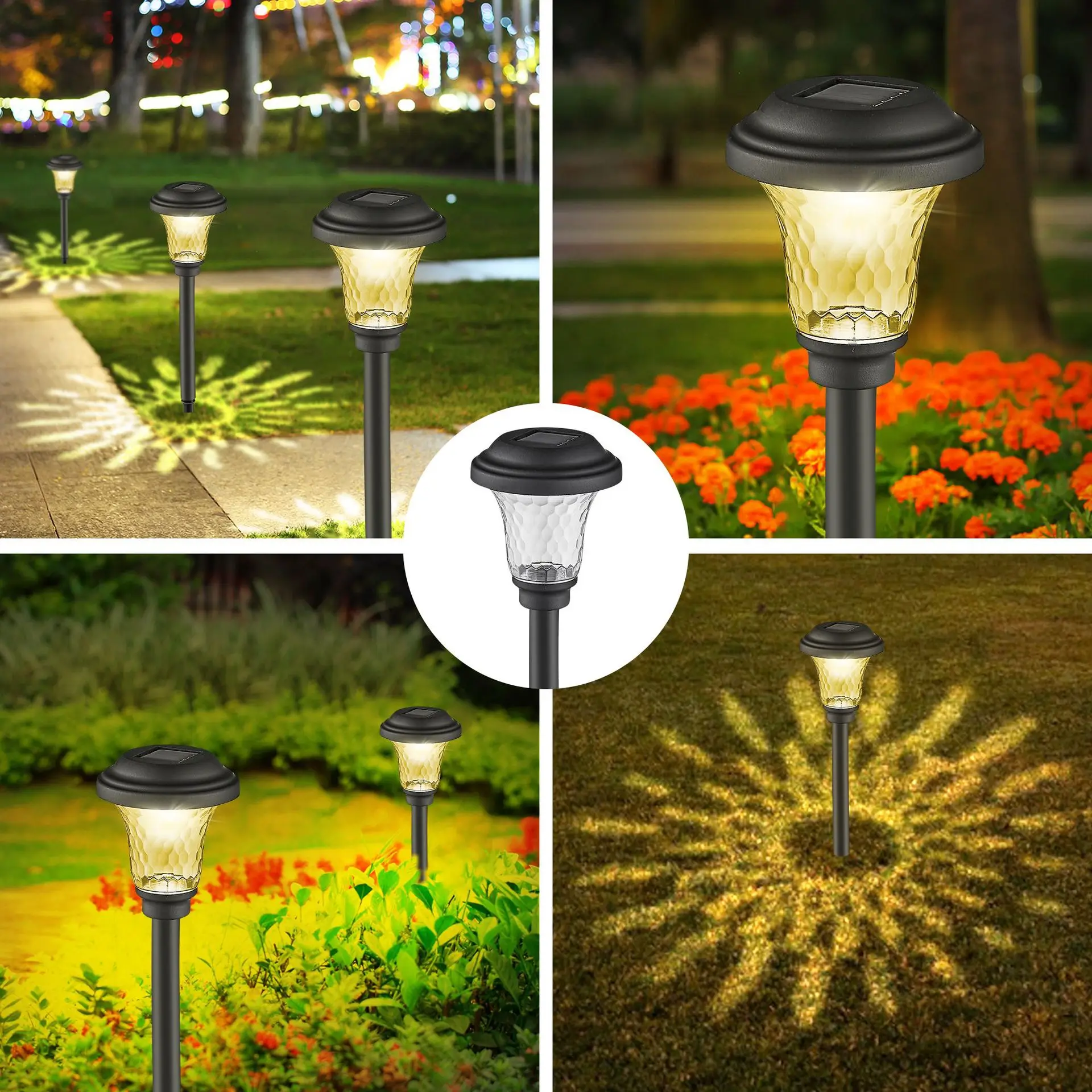 Luces solares para caminos, lámpara Solar para exteriores, cambio de Color RGB/blanco cálido IP67, luces solares LED impermeables para camino de jardín