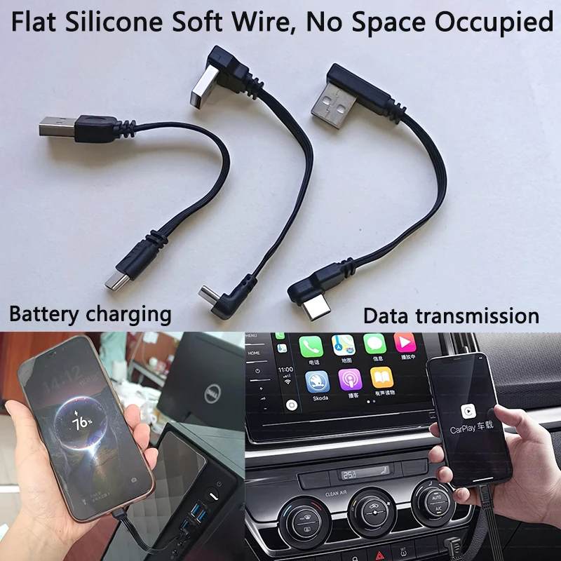 Cable de datos USB A a tipo C de carga rápida, recto/ascendente/descendente/izquierdo/derecho, cable plano de silicona suave de 10-100cm, 1 unidad
