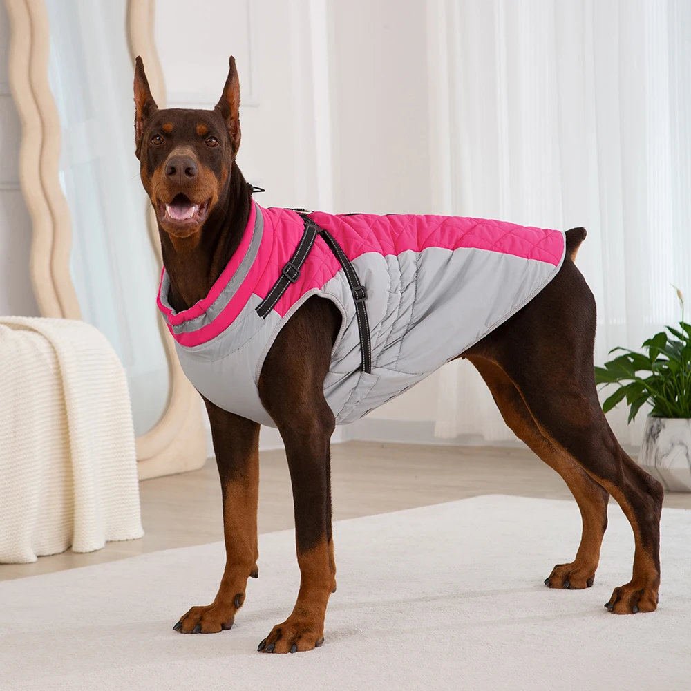 Chaqueta de invierno cálida y gruesa para perros con arnés, ropa impermeable para perros, chaleco para cachorros, para perros pequeños y grandes, disfraces de labrador, abrigos para huskies.