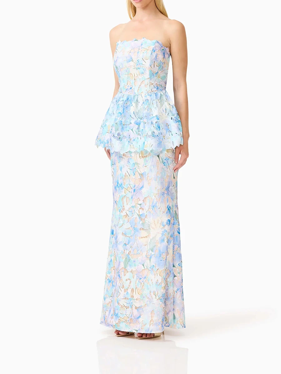 Vestidos Ajustados TWOTWINSTYLE con Bloques de Color y Flores 3D para Mujer, sin Tirantes, sin Mangas, con Cierre y Diseño de Parches