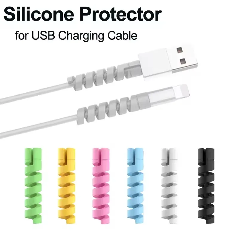 Protector de Cable de silicona, enrollador en espiral, cubierta protectora de Cable para teléfono, accesorios de Cable de cargador USB, 6/20 piezas