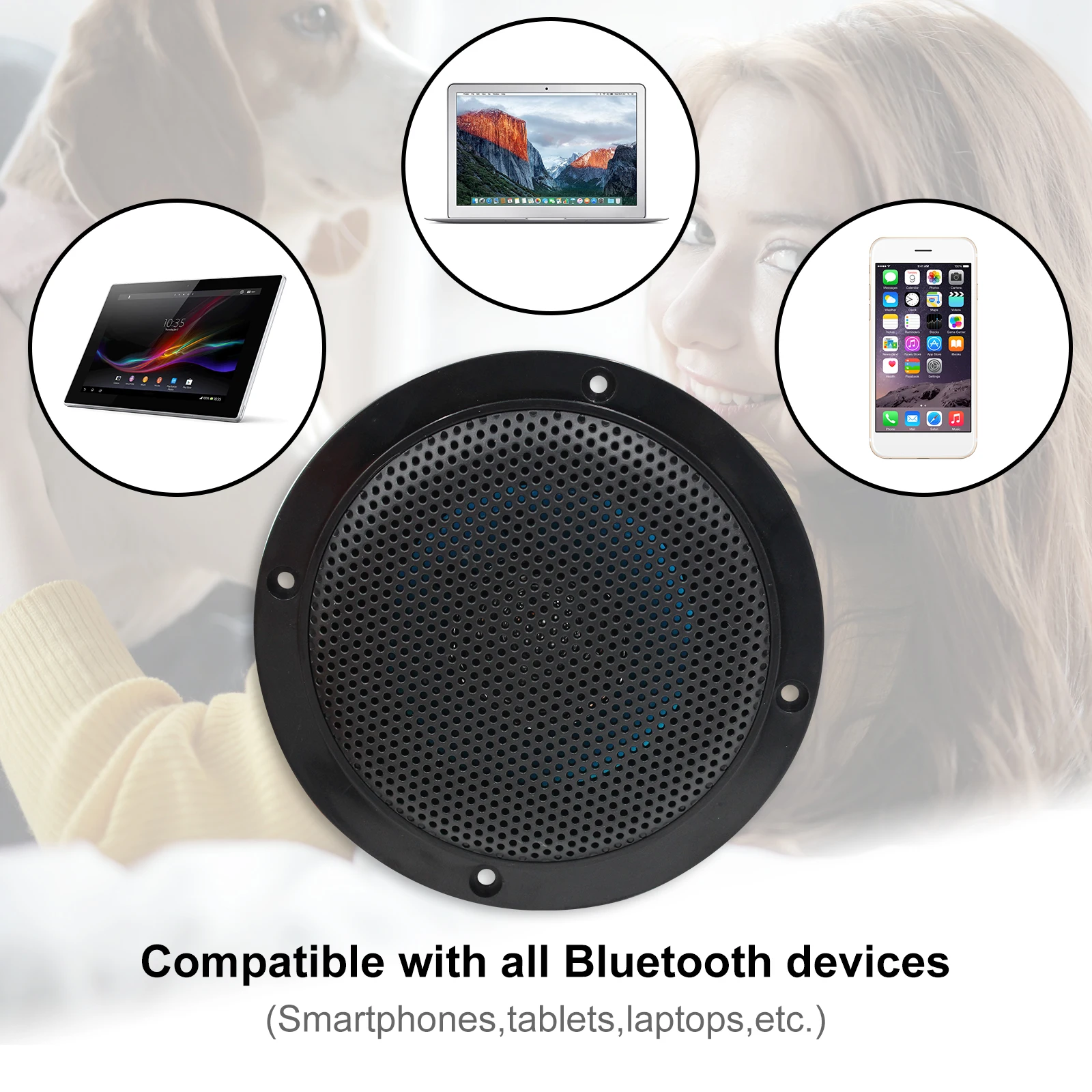 Altavoces Bluetooth de techo Herdio de 4 pulgadas, resistentes al agua, 160W, altavoces marinos para baño, cocina, hogar, exteriores, caravana, 2 unidades