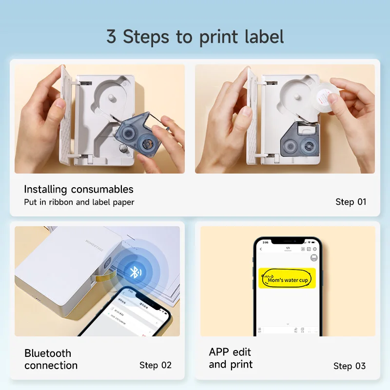 Niimbot N1/B18 impresora de etiquetas adhesivas de transferencia térmica Mini fabricante de etiquetas con cinta papeles PET para joyería Cable cosméticos