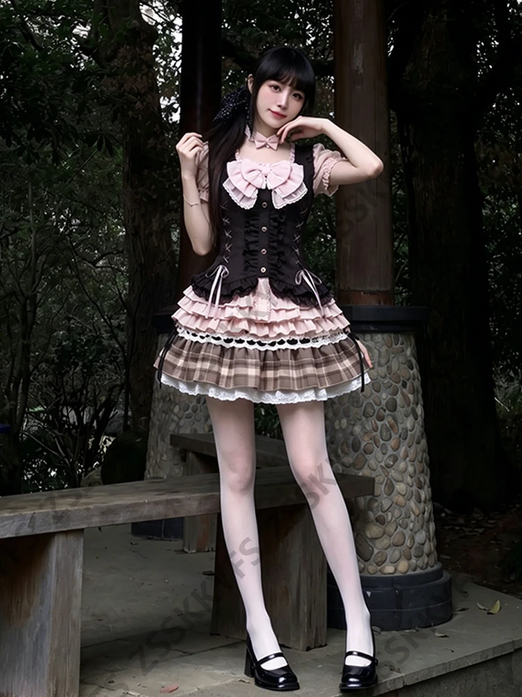 Vestidos Casuales de Verano para Mujer, Estilo Japonés Dulce, Moda Y2K, Vestidos Lolita, Conjunto de 3 Piezas, Ropa de los Años 2000, Chaleco Vintage, Falda Sexy con Lazo, para Fiesta