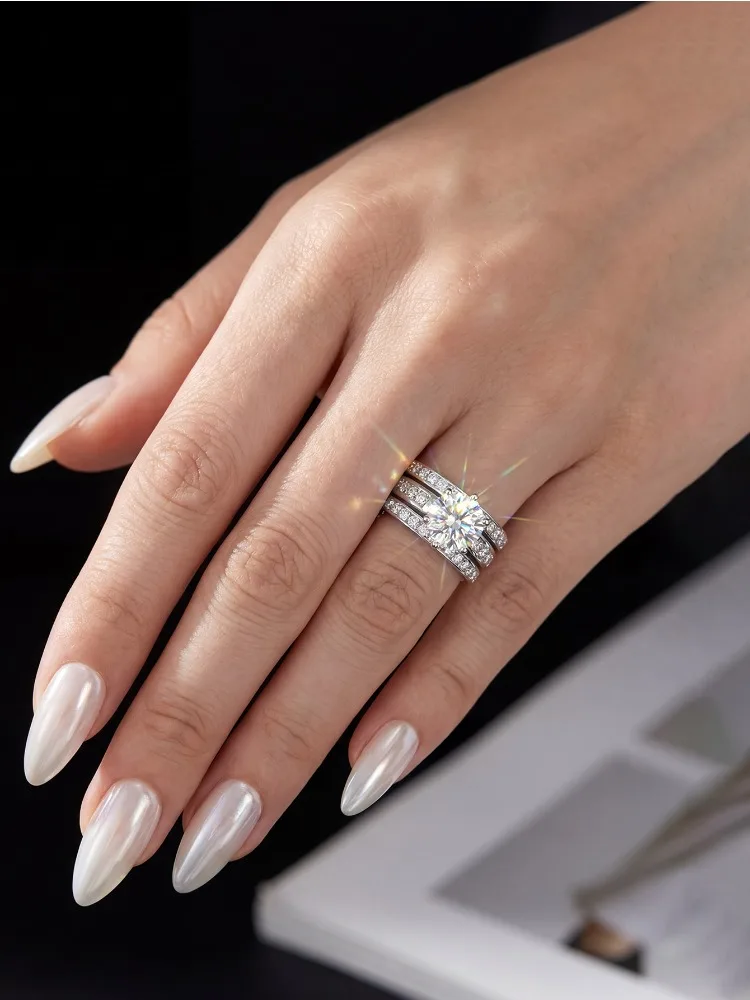 Conjunto de anillos de diamantes Moissanite auténticos brillantes de 2CT para mujer, regalo de plata de ley 925 auténtica, gran oferta, joyería fina para boda